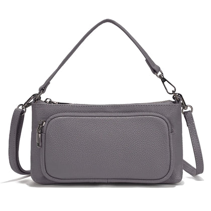 Bolso de hombro minimalista de cuero genuino — Gris oscuro