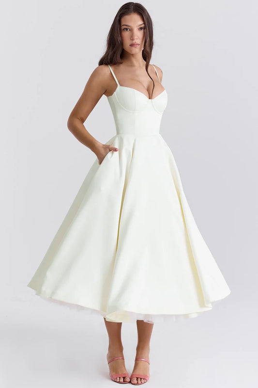 Abito Midi A-Line con Scollo Cuore