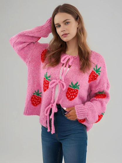 Cardigan con Ricamo Ciliegie