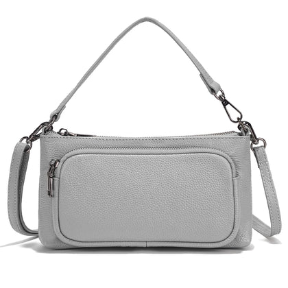 Bolso de hombro minimalista de cuero genuino — Gris claro