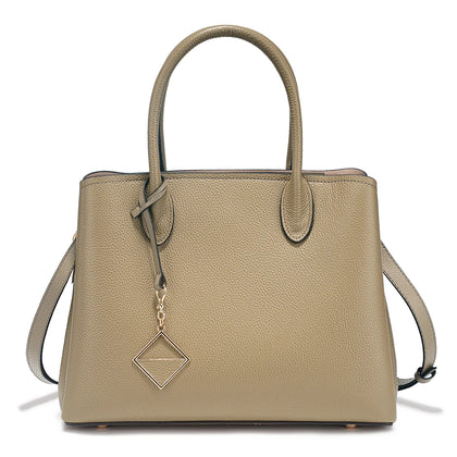 Bolso Shopper de Piel Verdadera — Caqui