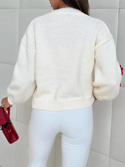 Maglia con Applicazioni Floreali e Scollo a V