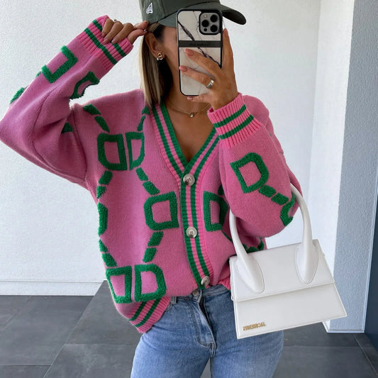 Cardigan Stile Coreano con Ricamo a Lettere