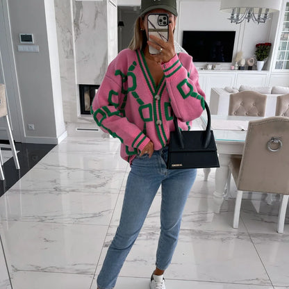 Cardigan Stile Coreano con Ricamo a Lettere