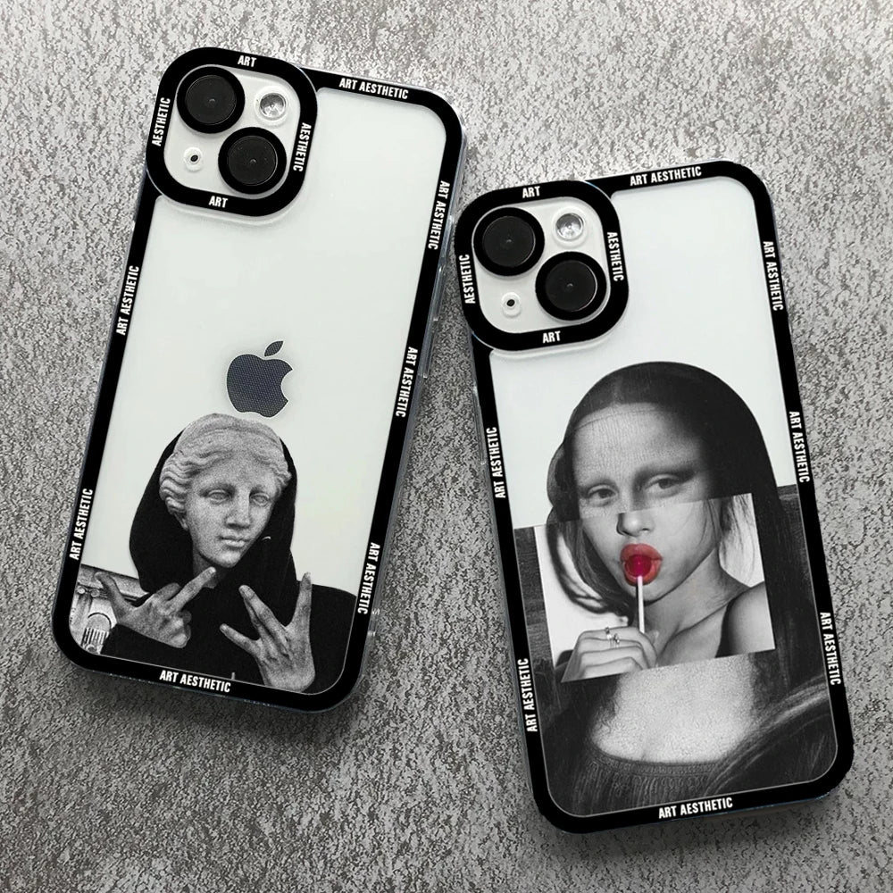 Transparent Case with Artistic Design for iPhone 16