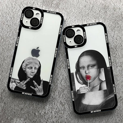 Transparent Case with Artistic Design for iPhone 16