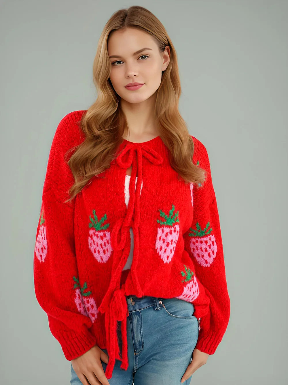 Cardigan con Ricamo Ciliegie