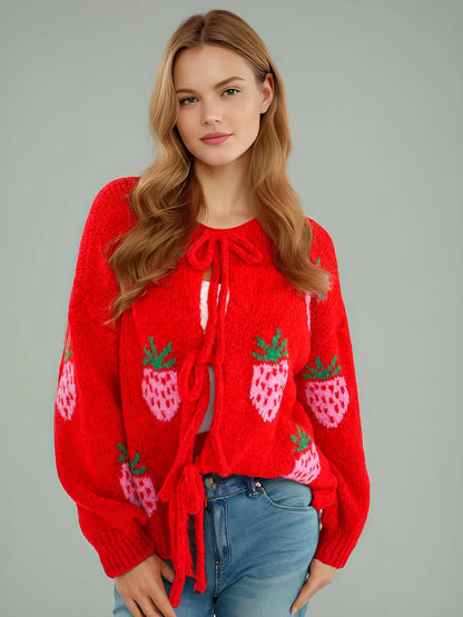 Cardigan con Ricamo Ciliegie