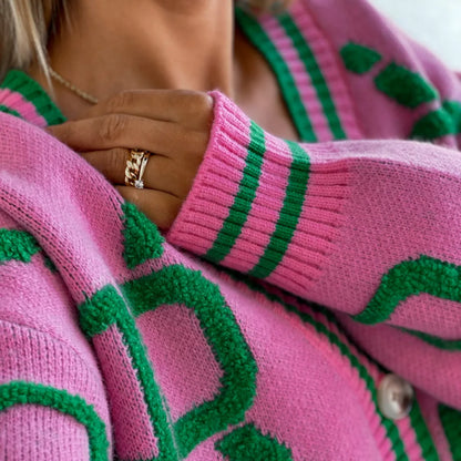 Cardigan Stile Coreano con Ricamo a Lettere