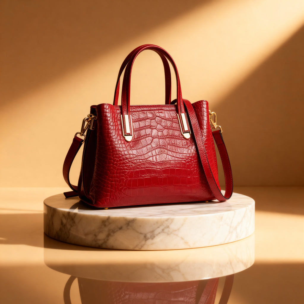 Bolso de Piel con Efecto Cocodrilo